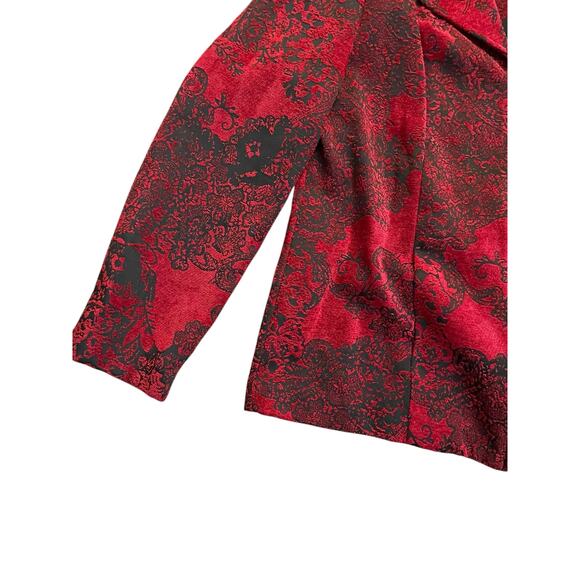 1990s VTG christopher & banks Red Black Tapestry Patterned Zip Up Jacket Medium - Picture 3 of 4